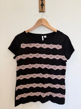Elle Black and Pink Cap Sleeve Boxy Tee
